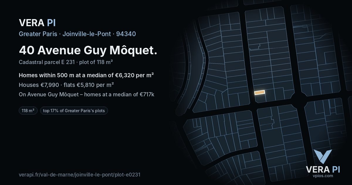 40 Avenue Guy Môquet, Joinville-le-Pont at night – the plot lit, the parcels around coloured by the prices near them