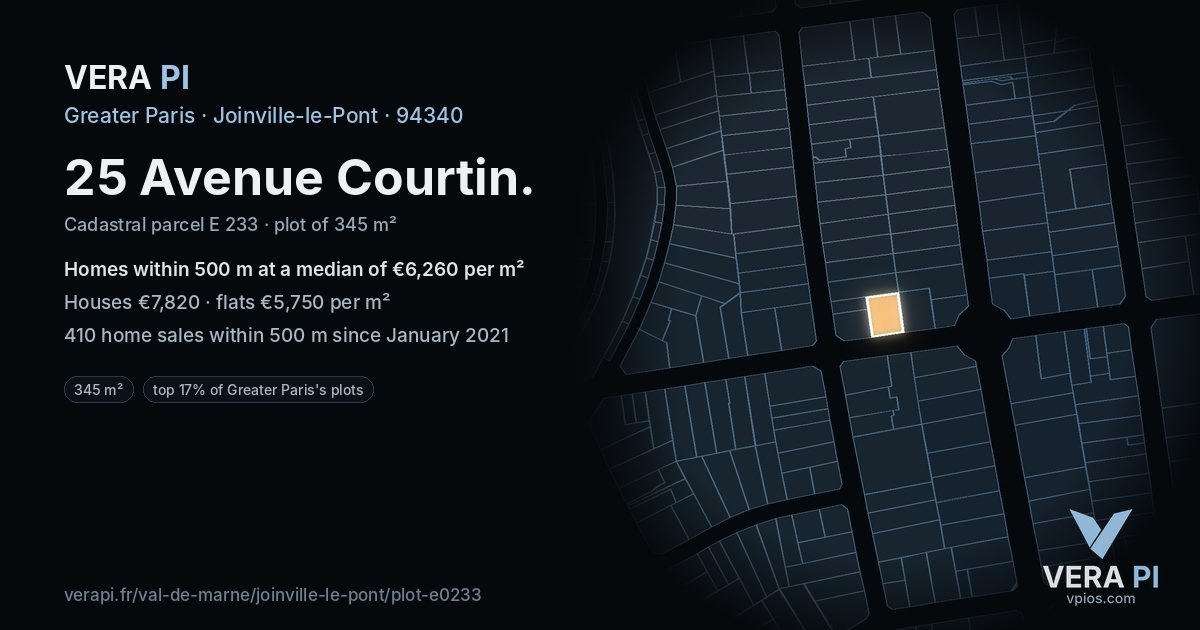 25 Avenue Courtin, Joinville-le-Pont at night – the plot lit, the parcels around coloured by the prices near them