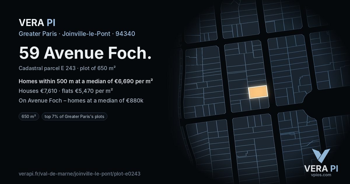 59 Avenue Foch, Joinville-le-Pont at night – the plot lit, the parcels around coloured by the prices near them