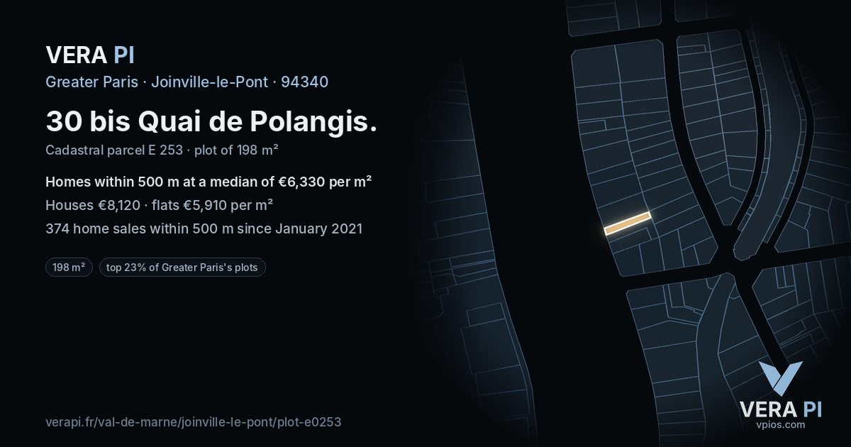 30 bis Quai de Polangis, Joinville-le-Pont at night – the plot lit, the parcels around coloured by the prices near them