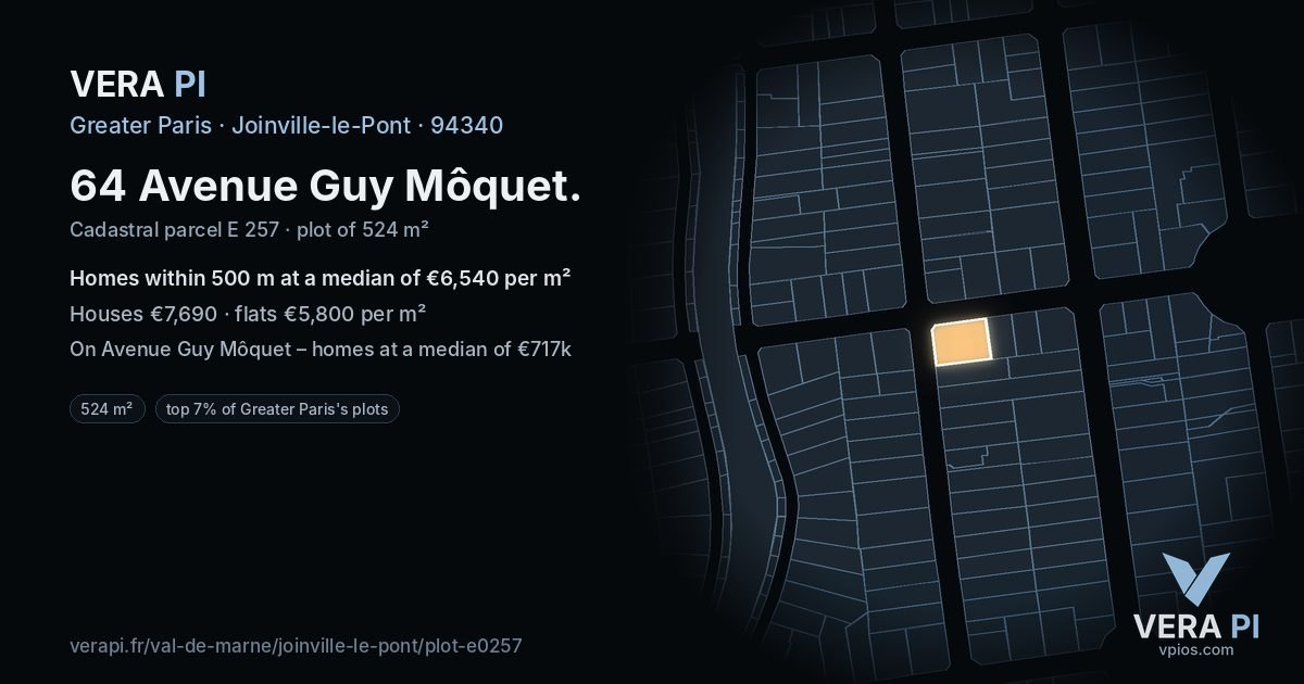 64 Avenue Guy Môquet, Joinville-le-Pont at night – the plot lit, the parcels around coloured by the prices near them