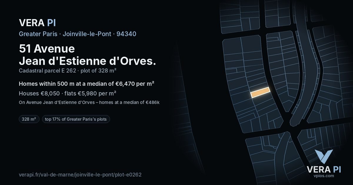 51 Avenue Jean d'Estienne d'Orves, Joinville-le-Pont at night – the plot lit, the parcels around coloured by the prices near them