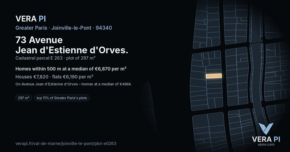 73 Avenue Jean d'Estienne d'Orves, Joinville-le-Pont at night – the plot lit, the parcels around coloured by the prices near them