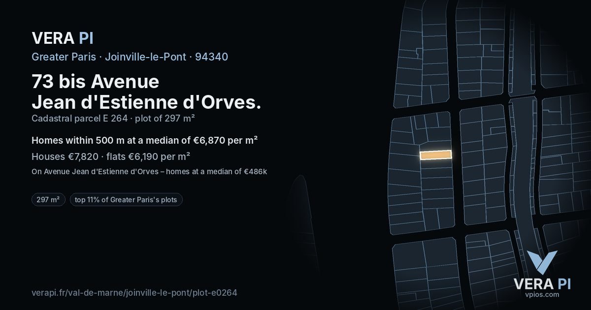 73 bis Avenue Jean d'Estienne d'Orves, Joinville-le-Pont at night – the plot lit, the parcels around coloured by the prices near them