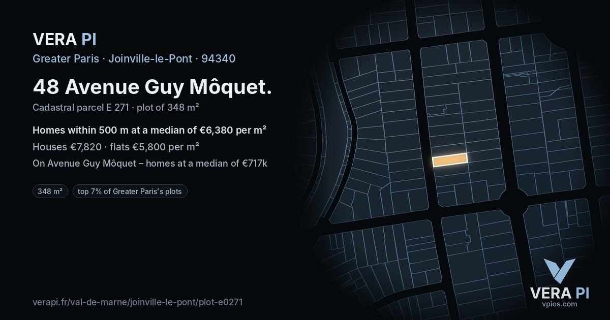 48 Avenue Guy Môquet, Joinville-le-Pont at night – the plot lit, the parcels around coloured by the prices near them