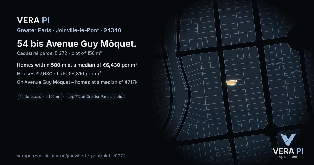 54 bis Avenue Guy Môquet, Joinville-le-Pont at night – the plot lit, the parcels around coloured by the prices near them