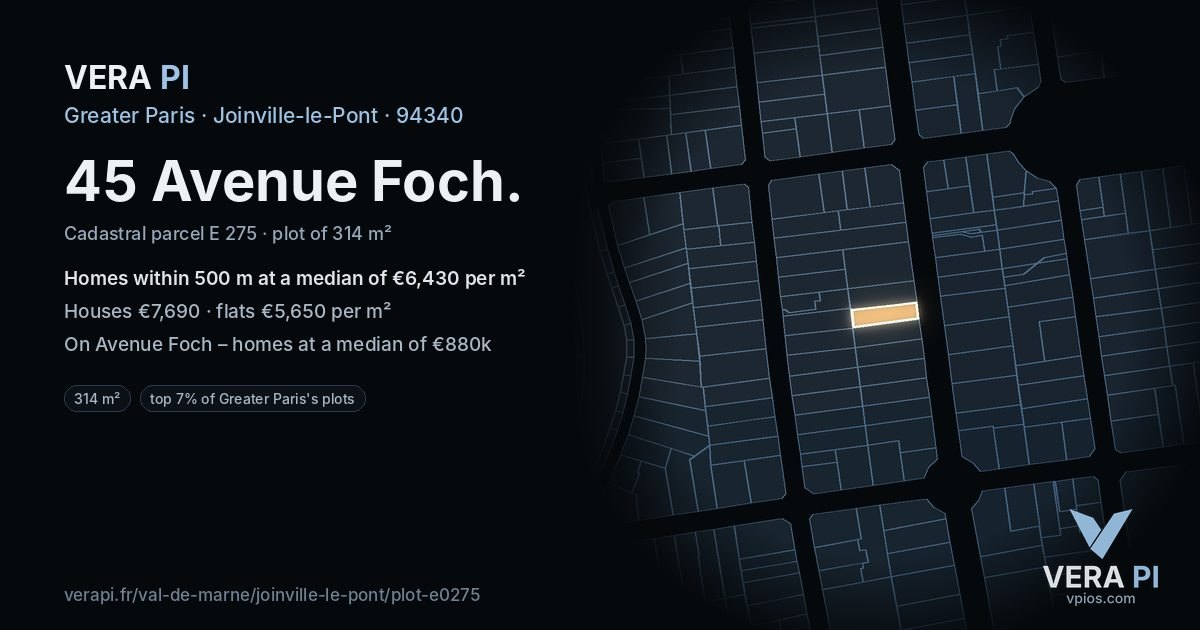 45 Avenue Foch, Joinville-le-Pont at night – the plot lit, the parcels around coloured by the prices near them