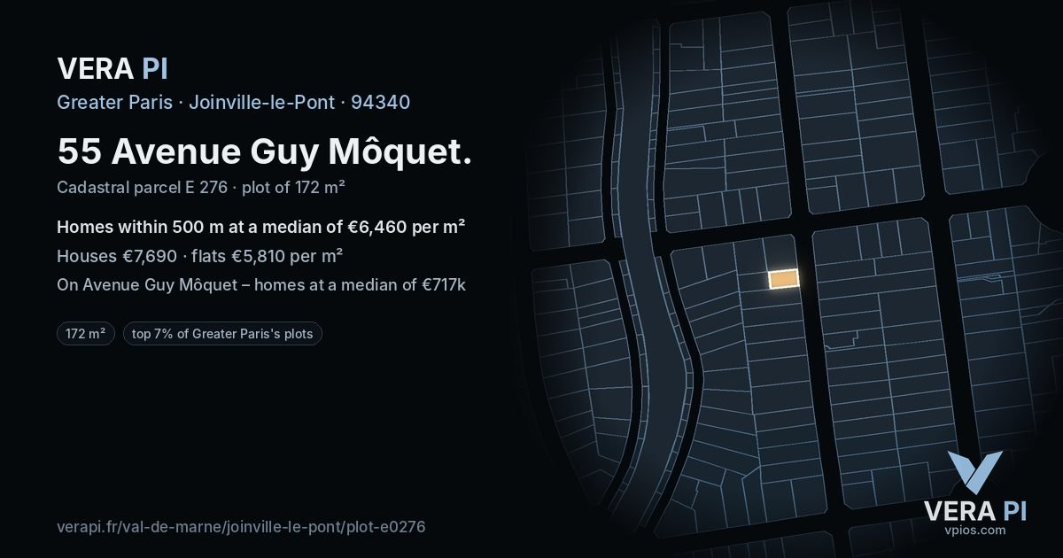 55 Avenue Guy Môquet, Joinville-le-Pont at night – the plot lit, the parcels around coloured by the prices near them