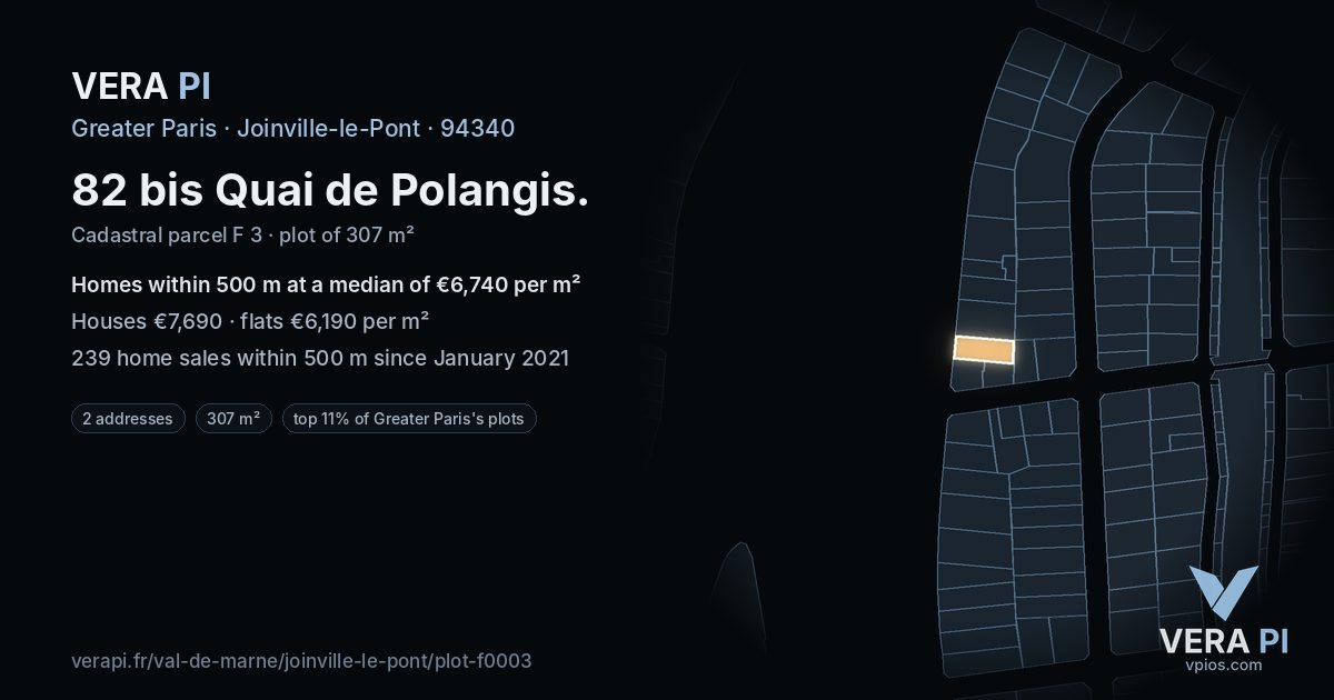 82 bis Quai de Polangis, Joinville-le-Pont at night – the plot lit, the parcels around coloured by the prices near them