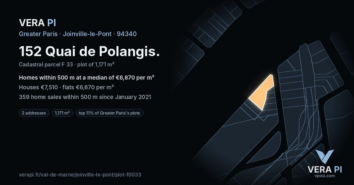 152 Quai de Polangis, Joinville-le-Pont at night – the plot lit, the parcels around coloured by the prices near them
