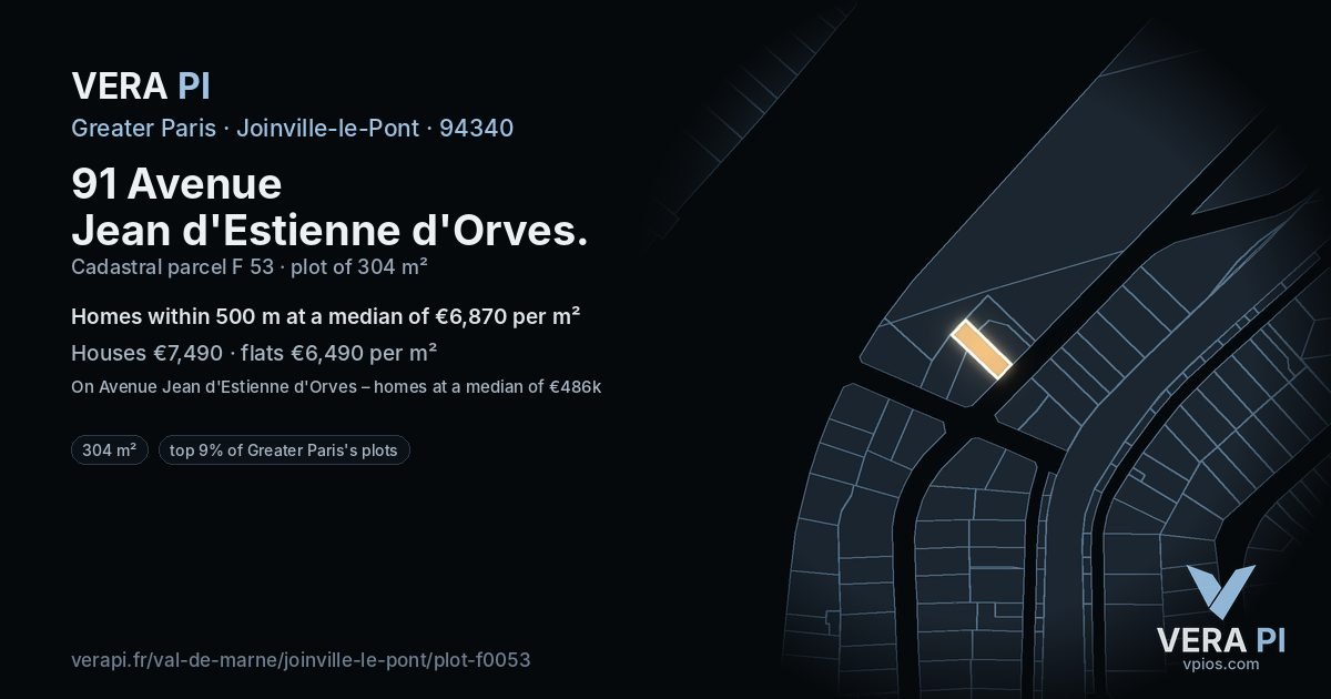 91 Avenue Jean d'Estienne d'Orves, Joinville-le-Pont at night – the plot lit, the parcels around coloured by the prices near them