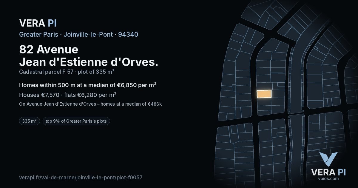 82 Avenue Jean d'Estienne d'Orves, Joinville-le-Pont at night – the plot lit, the parcels around coloured by the prices near them