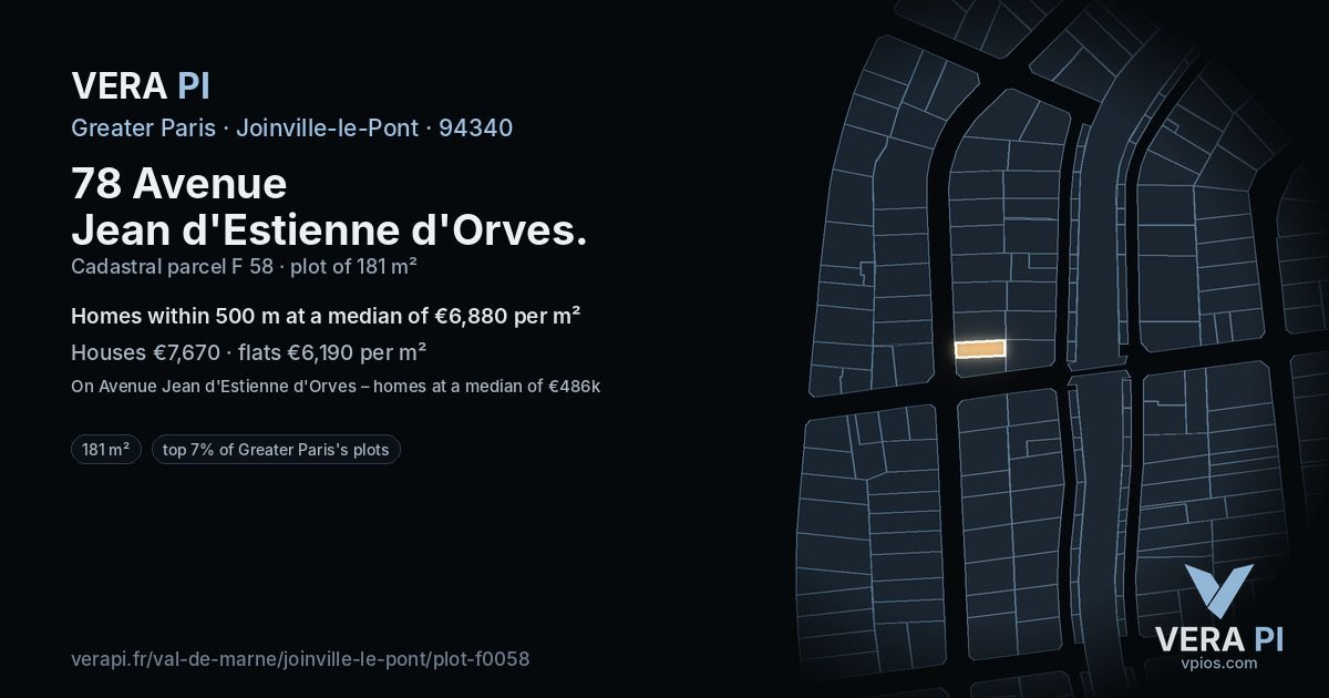 78 Avenue Jean d'Estienne d'Orves, Joinville-le-Pont at night – the plot lit, the parcels around coloured by the prices near them