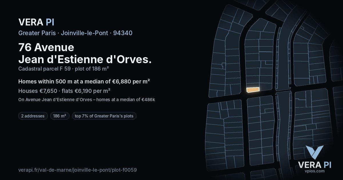 76 Avenue Jean d'Estienne d'Orves, Joinville-le-Pont at night – the plot lit, the parcels around coloured by the prices near them