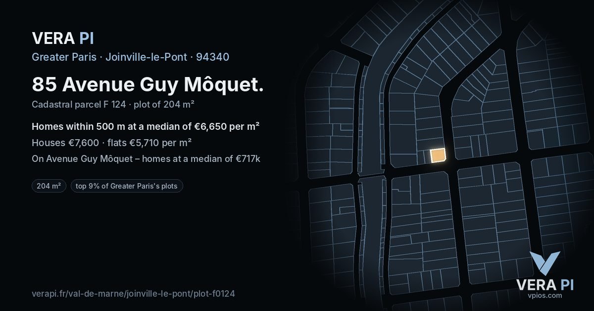 85 Avenue Guy Môquet, Joinville-le-Pont at night – the plot lit, the parcels around coloured by the prices near them