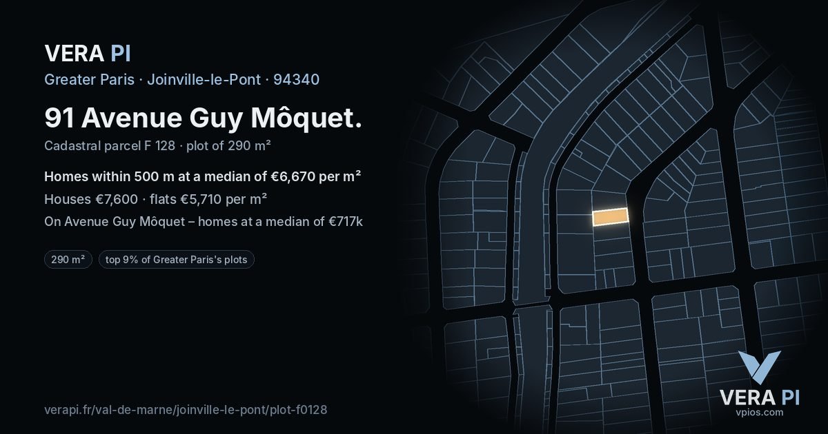 91 Avenue Guy Môquet, Joinville-le-Pont at night – the plot lit, the parcels around coloured by the prices near them