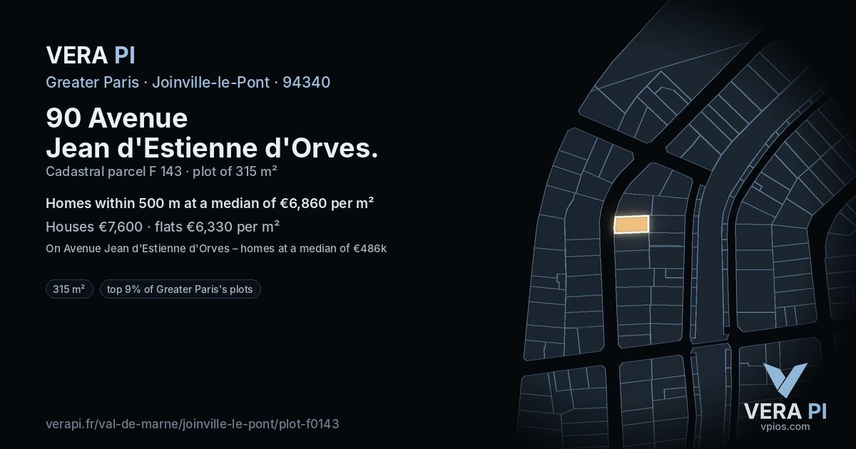 90 Avenue Jean d'Estienne d'Orves, Joinville-le-Pont at night – the plot lit, the parcels around coloured by the prices near them