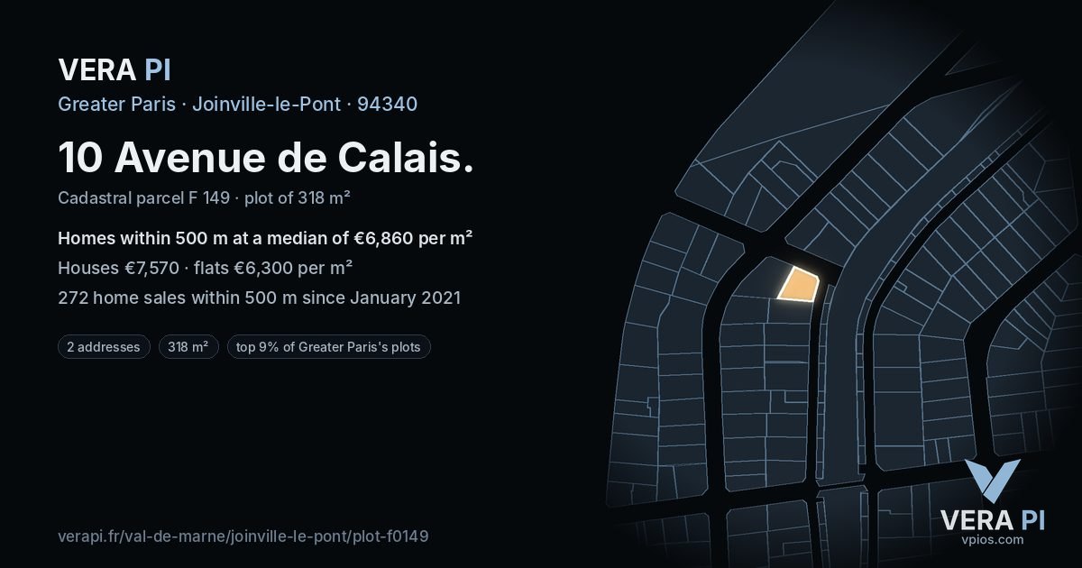 10 Avenue de Calais, Joinville-le-Pont at night – the plot lit, the parcels around coloured by the prices near them