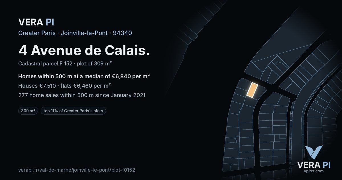 4 Avenue de Calais, Joinville-le-Pont at night – the plot lit, the parcels around coloured by the prices near them
