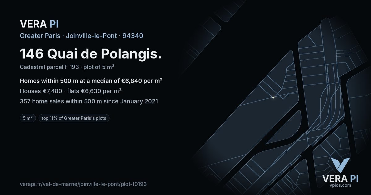 146 Quai de Polangis, Joinville-le-Pont at night – the plot lit, the parcels around coloured by the prices near them