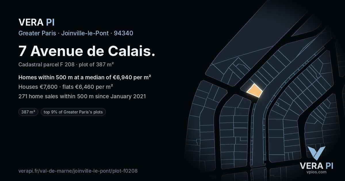 7 Avenue de Calais, Joinville-le-Pont at night – the plot lit, the parcels around coloured by the prices near them