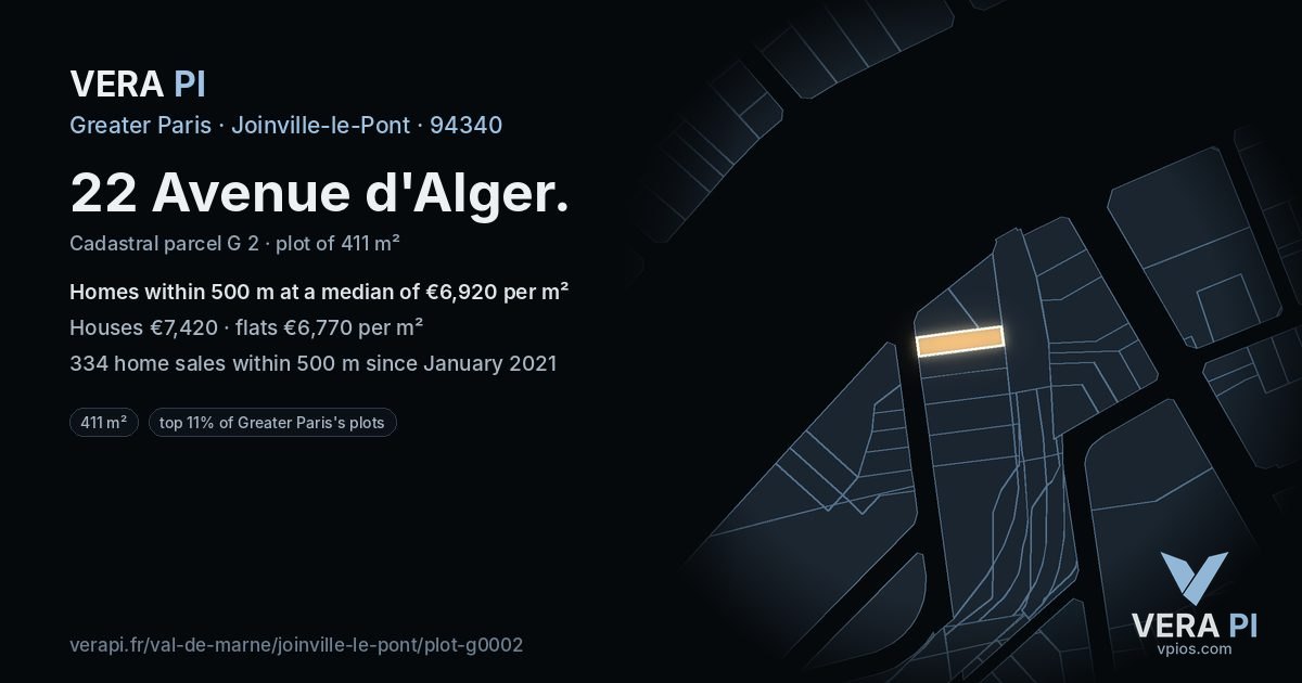22 Avenue d'Alger, Joinville-le-Pont at night – the plot lit, the parcels around coloured by the prices near them