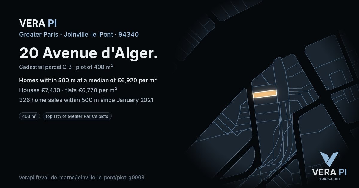20 Avenue d'Alger, Joinville-le-Pont at night – the plot lit, the parcels around coloured by the prices near them