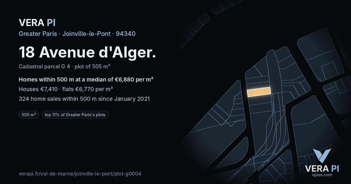 18 Avenue d'Alger, Joinville-le-Pont at night – the plot lit, the parcels around coloured by the prices near them