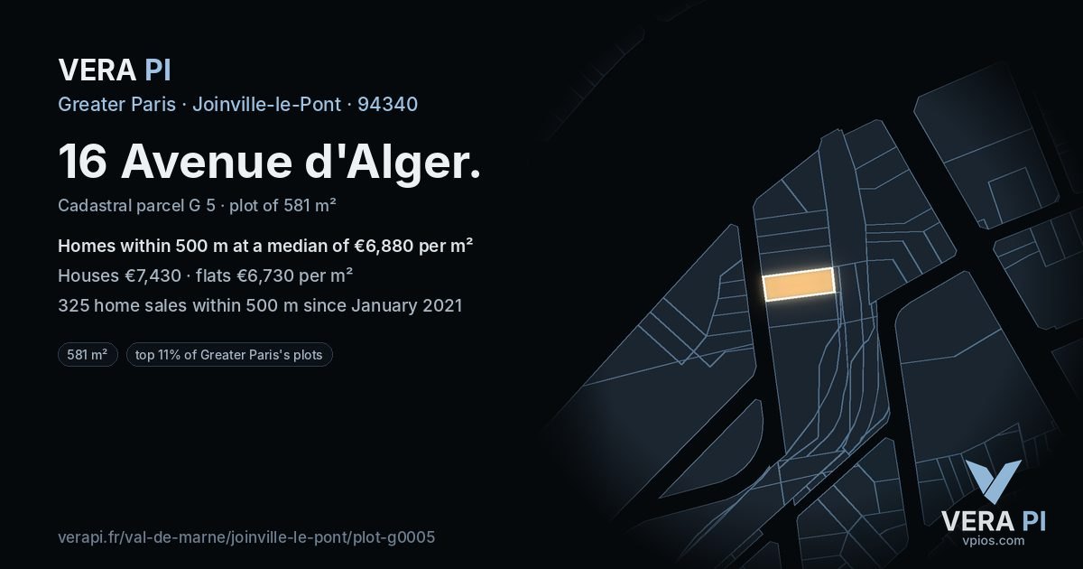 16 Avenue d'Alger, Joinville-le-Pont at night – the plot lit, the parcels around coloured by the prices near them