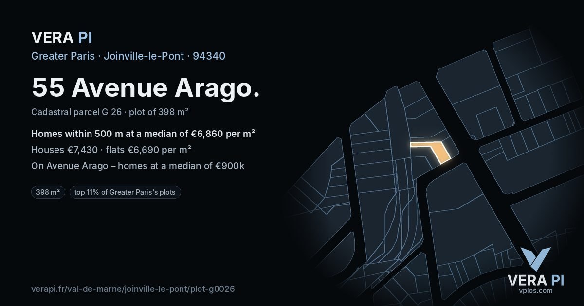 55 Avenue Arago, Joinville-le-Pont at night – the plot lit, the parcels around coloured by the prices near them