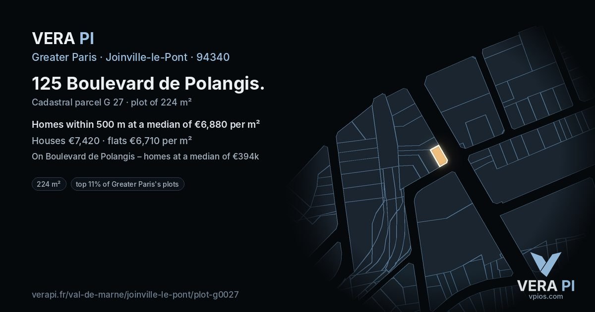 125 Boulevard de Polangis, Joinville-le-Pont at night – the plot lit, the parcels around coloured by the prices near them