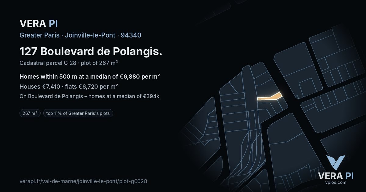 127 Boulevard de Polangis, Joinville-le-Pont at night – the plot lit, the parcels around coloured by the prices near them