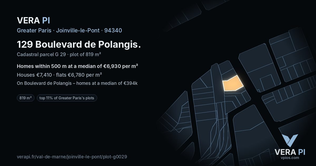 129 Boulevard de Polangis, Joinville-le-Pont at night – the plot lit, the parcels around coloured by the prices near them