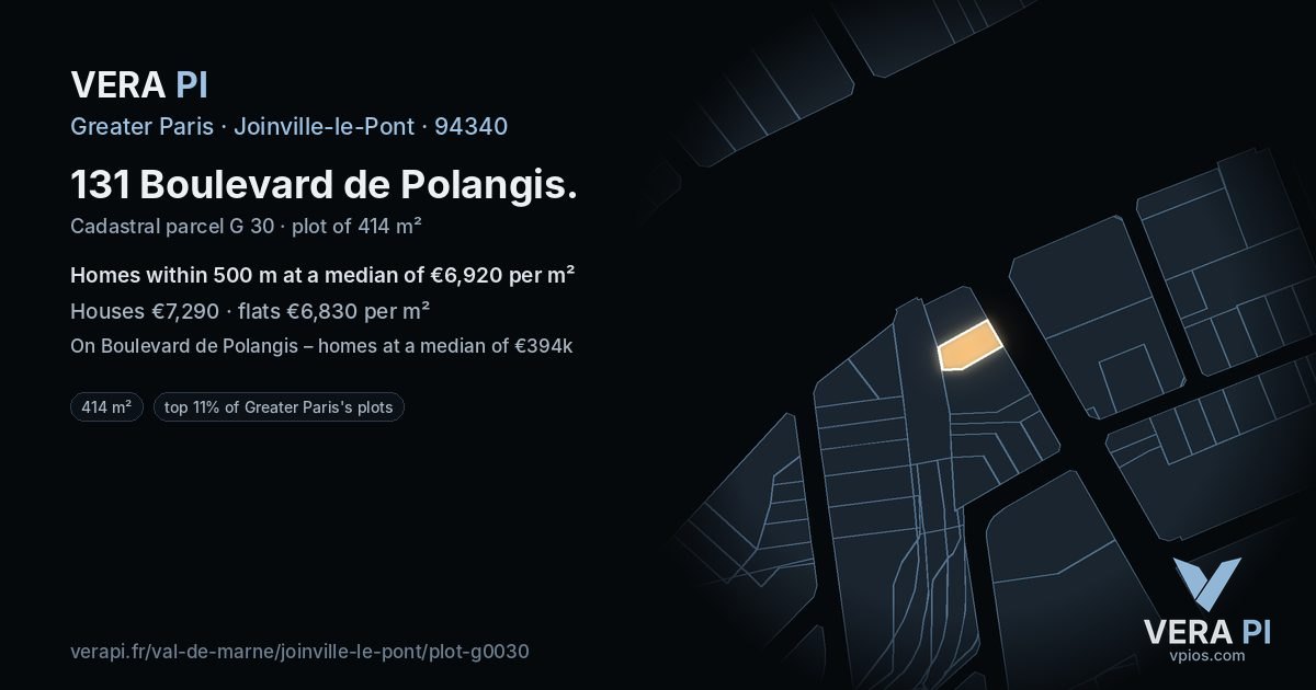 131 Boulevard de Polangis, Joinville-le-Pont at night – the plot lit, the parcels around coloured by the prices near them
