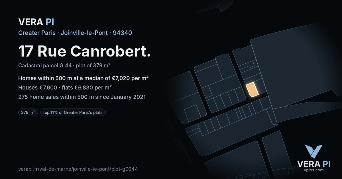 17 Rue Canrobert, Joinville-le-Pont at night – the plot lit, the parcels around coloured by the prices near them