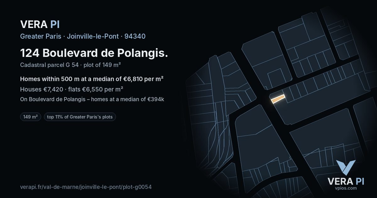 124 Boulevard de Polangis, Joinville-le-Pont at night – the plot lit, the parcels around coloured by the prices near them