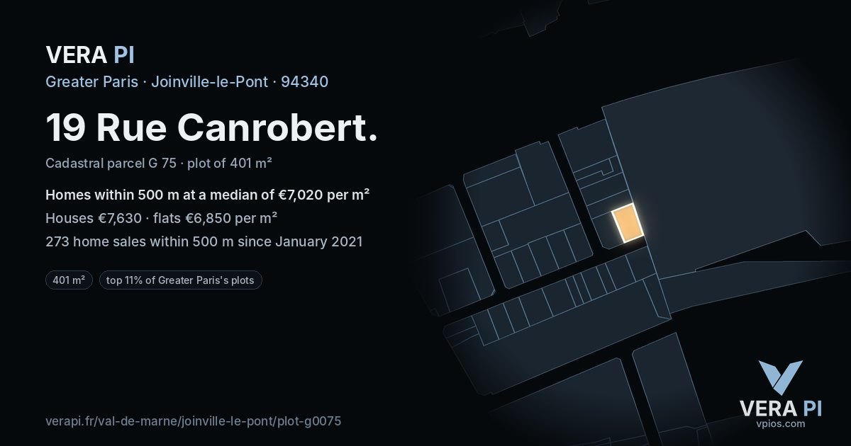 19 Rue Canrobert, Joinville-le-Pont at night – the plot lit, the parcels around coloured by the prices near them