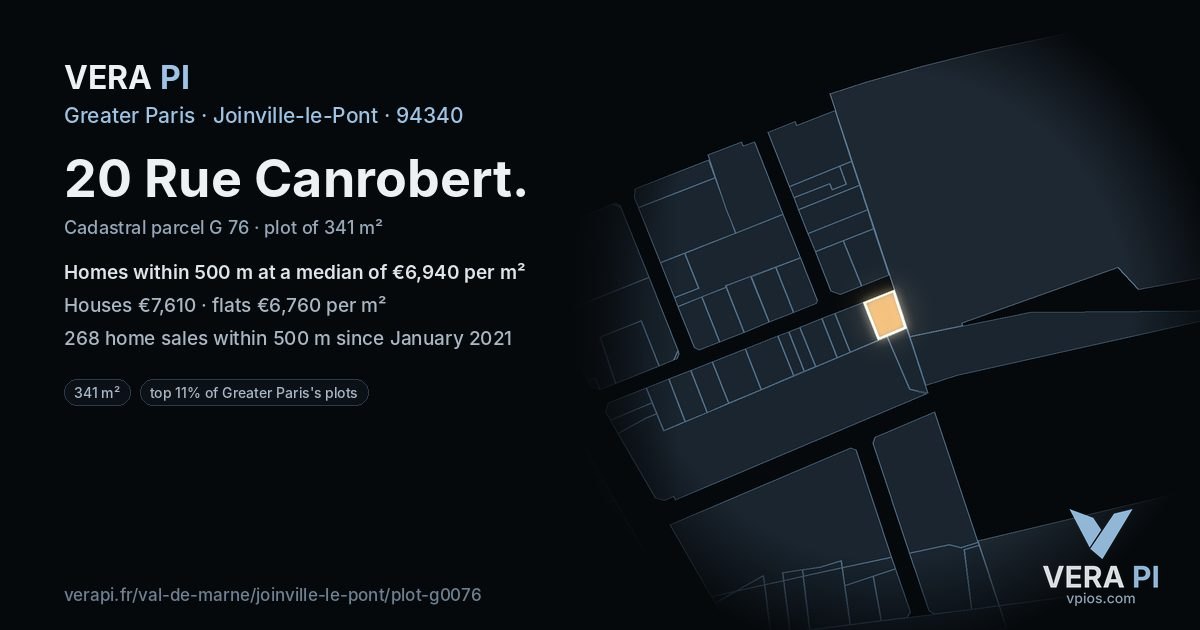 20 Rue Canrobert, Joinville-le-Pont at night – the plot lit, the parcels around coloured by the prices near them