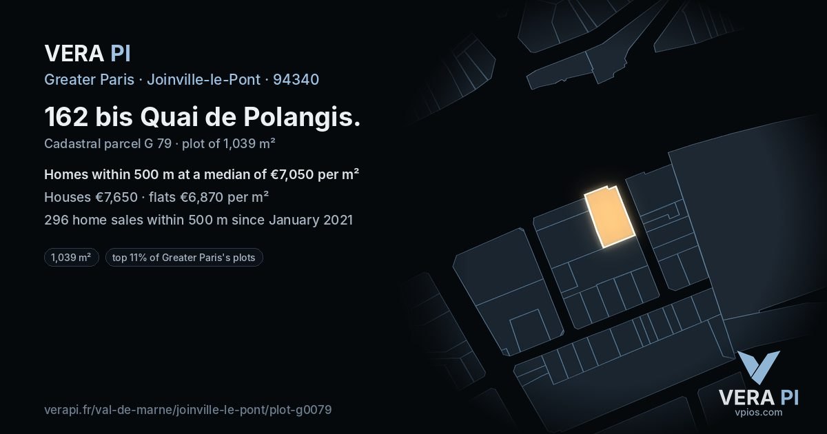 162 bis Quai de Polangis, Joinville-le-Pont at night – the plot lit, the parcels around coloured by the prices near them