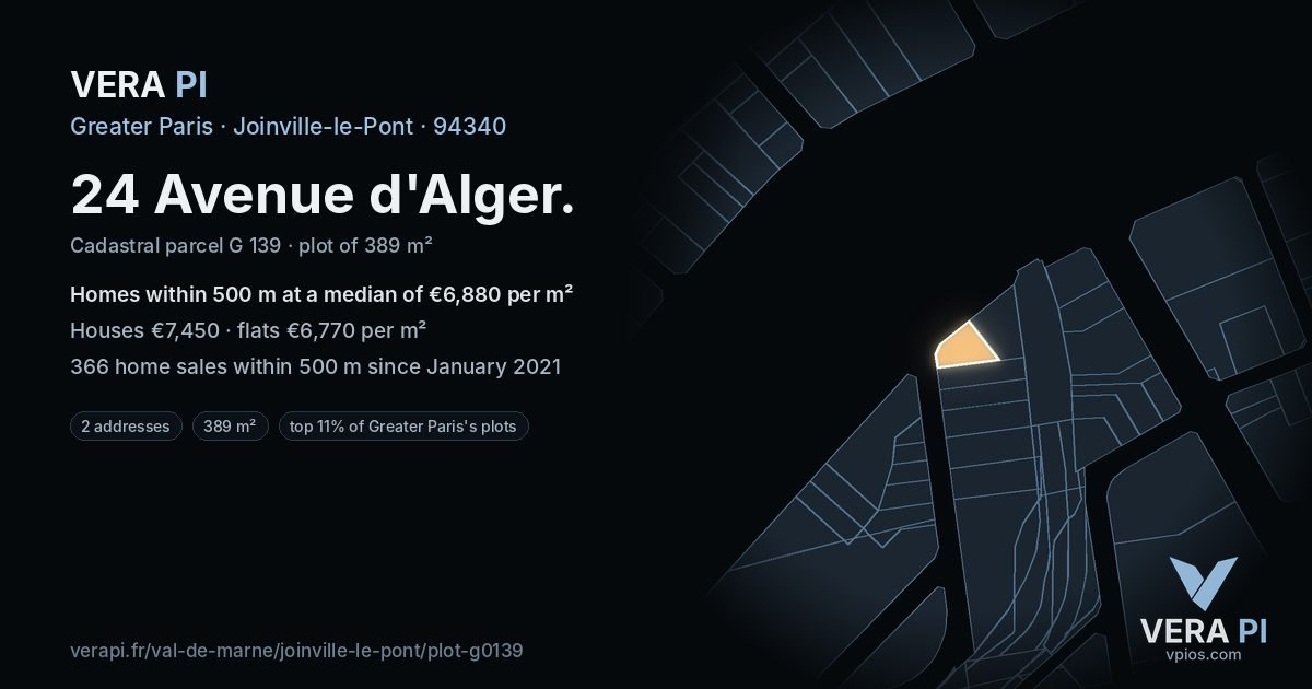 24 Avenue d'Alger, Joinville-le-Pont at night – the plot lit, the parcels around coloured by the prices near them