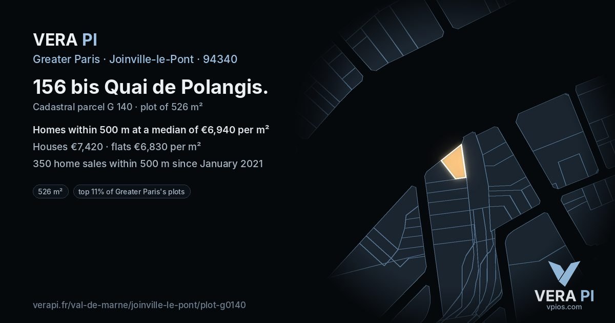 156 bis Quai de Polangis, Joinville-le-Pont at night – the plot lit, the parcels around coloured by the prices near them