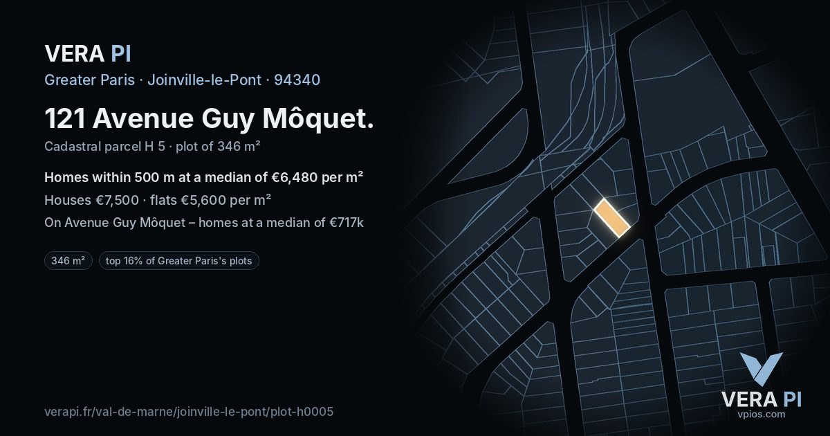121 Avenue Guy Môquet, Joinville-le-Pont at night – the plot lit, the parcels around coloured by the prices near them
