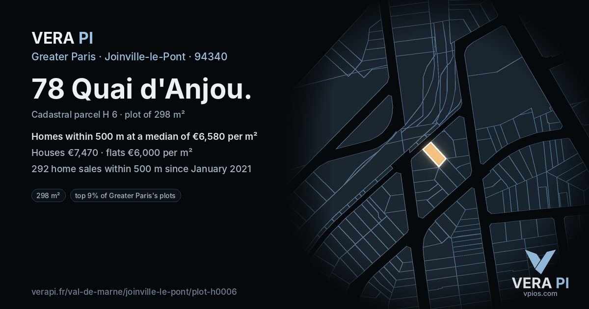 78 Quai d'Anjou, Joinville-le-Pont at night – the plot lit, the parcels around coloured by the prices near them