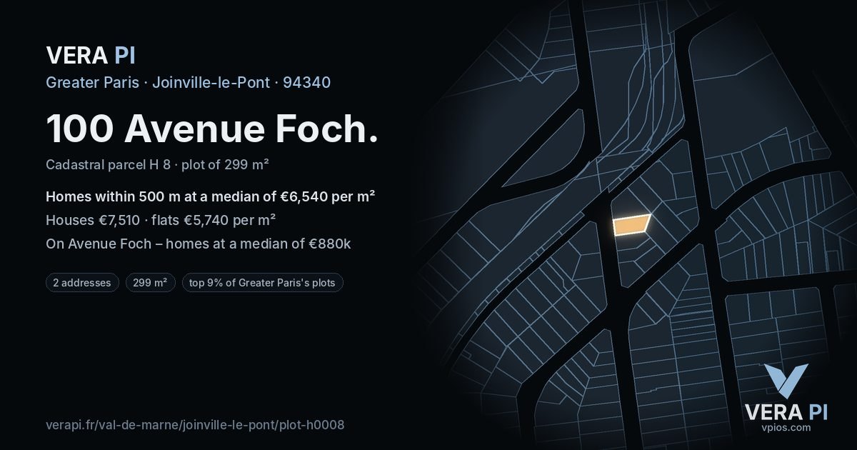 100 Avenue Foch, Joinville-le-Pont at night – the plot lit, the parcels around coloured by the prices near them