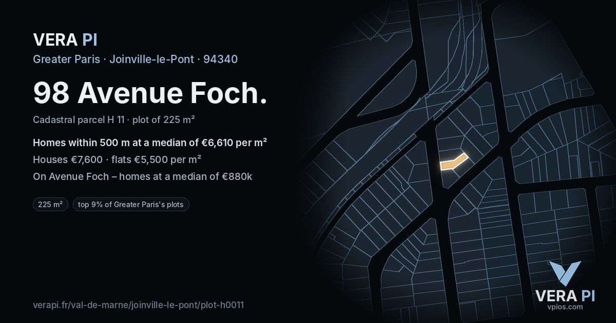 98 Avenue Foch, Joinville-le-Pont at night – the plot lit, the parcels around coloured by the prices near them