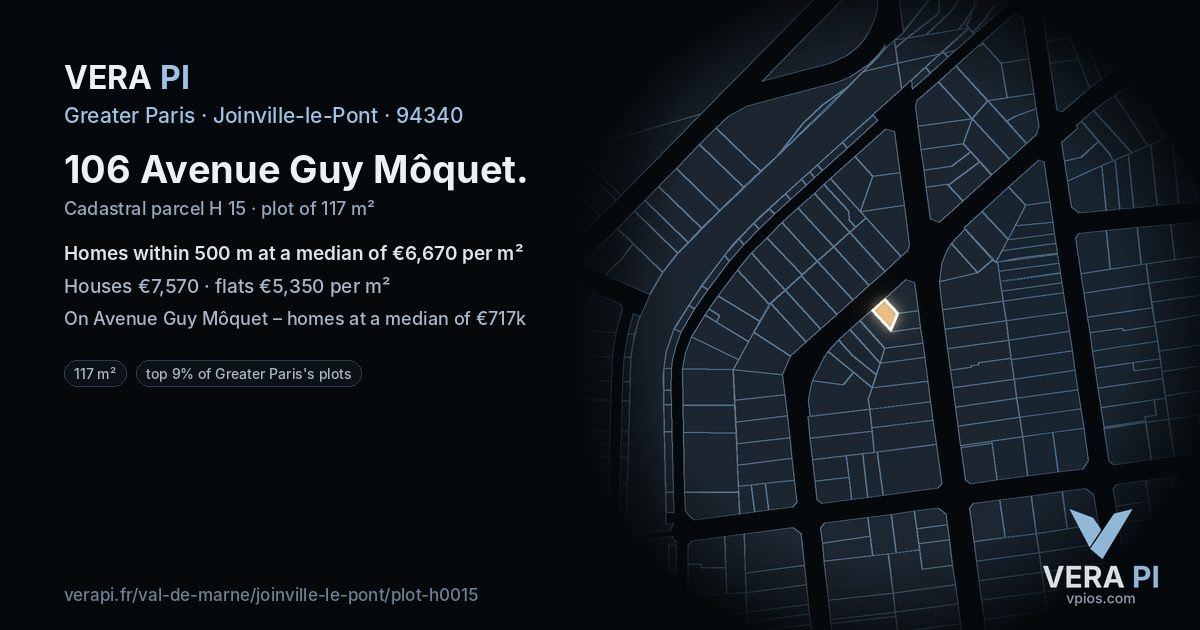 106 Avenue Guy Môquet, Joinville-le-Pont at night – the plot lit, the parcels around coloured by the prices near them