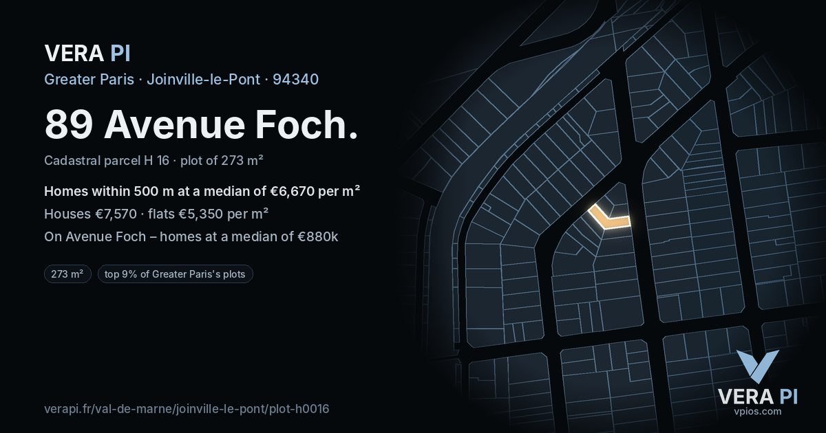 89 Avenue Foch, Joinville-le-Pont at night – the plot lit, the parcels around coloured by the prices near them