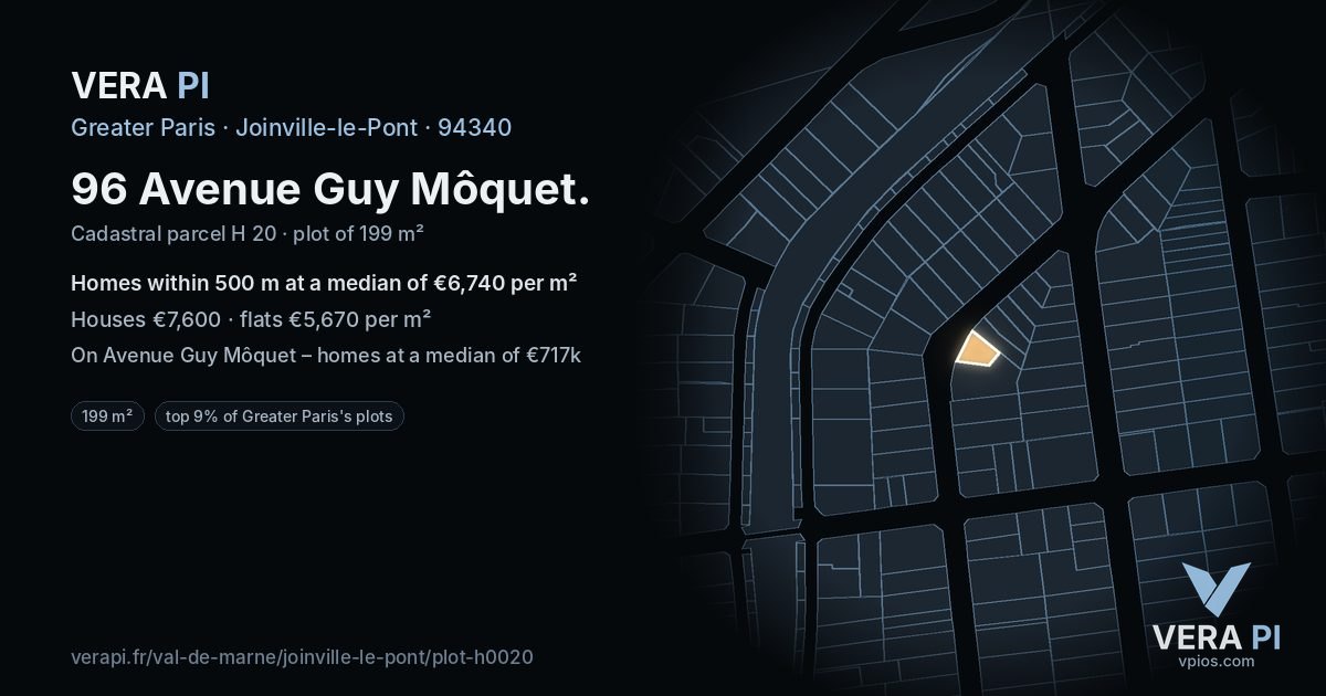 96 Avenue Guy Môquet, Joinville-le-Pont at night – the plot lit, the parcels around coloured by the prices near them