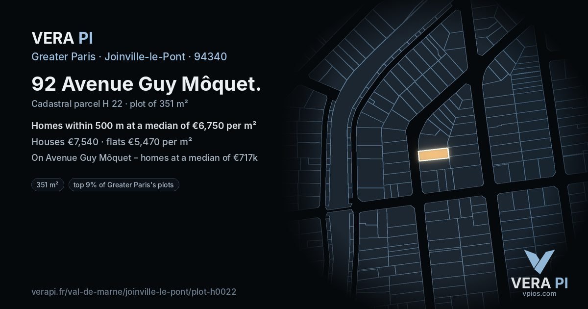 92 Avenue Guy Môquet, Joinville-le-Pont at night – the plot lit, the parcels around coloured by the prices near them