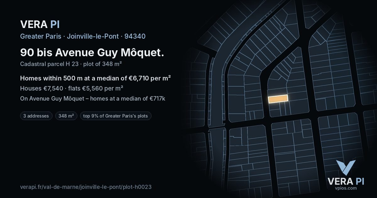 90 bis Avenue Guy Môquet, Joinville-le-Pont at night – the plot lit, the parcels around coloured by the prices near them